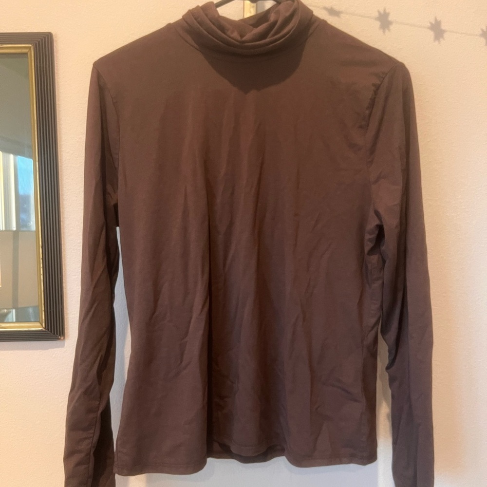 Marled Essentials Brown Long Sleeve Turtleneck Baselayer Top